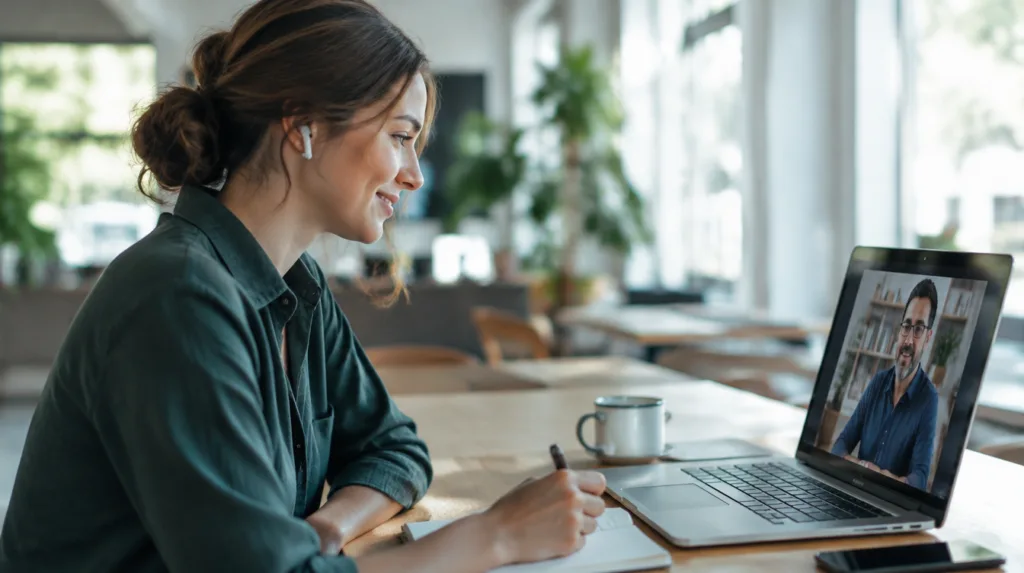freelancer em chamada de vídeo com cliente para conseguir renda extra pela internet