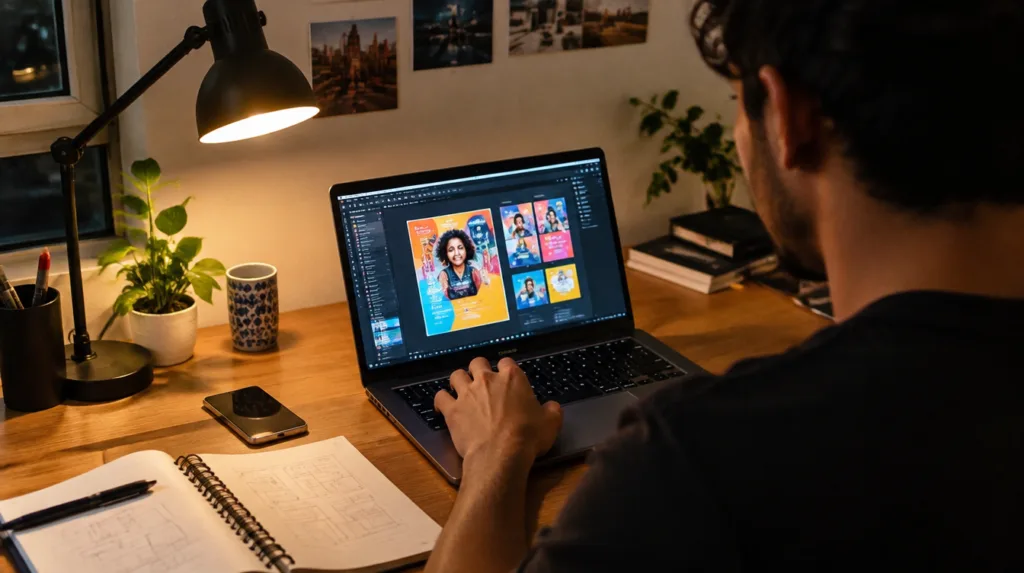 freelancer criando posts para redes sociais como forma de renda extra pela internet