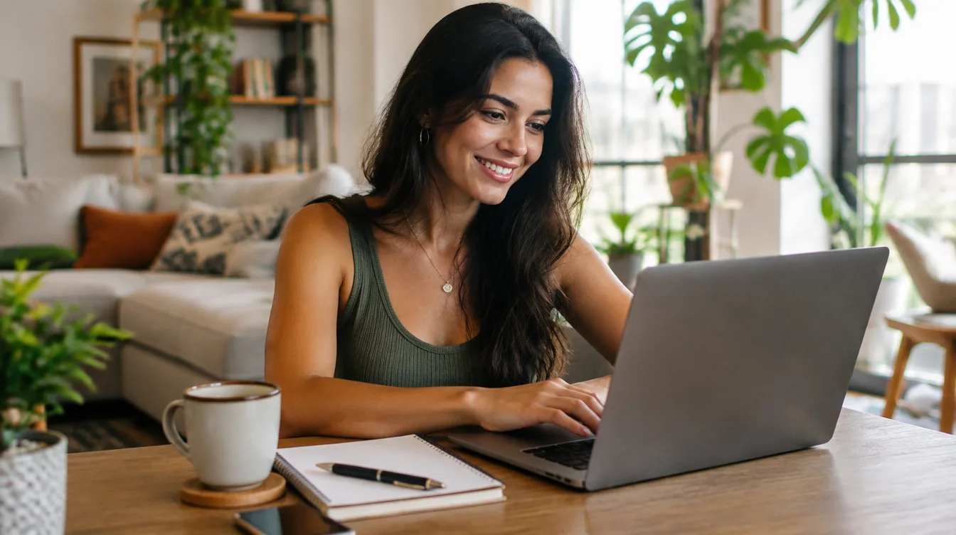 mulher trabalhando no notebook em casa para ter renda extra pela internet